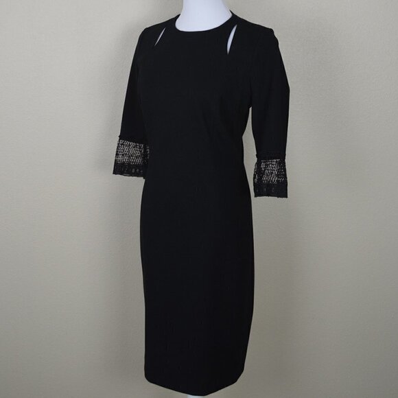 Carlisle New York Lace Bell Sleeve Ponte Sheath Dress - Picture 3 of 8